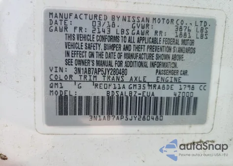 2018 Nissan Sentra S из США, поврежденный, VIN 3N1AB7AP5JY280480